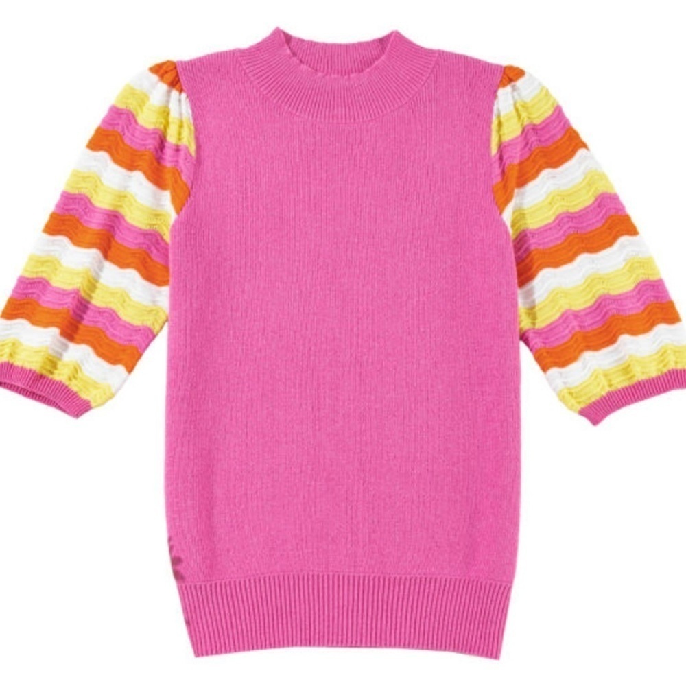Pink Ribbed Knit Contrast Sleeve Lightweight n
